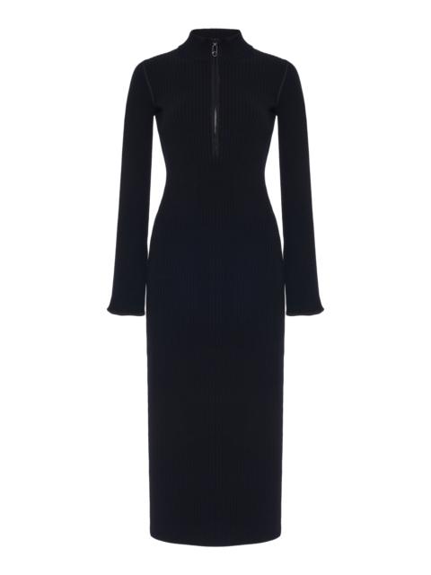 Moncler Half-Zip Knit Crepe Midi Dress black