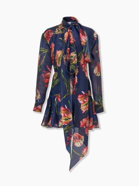 CAROLINA HERRERA Tulip-Print Mini Dress with Bow