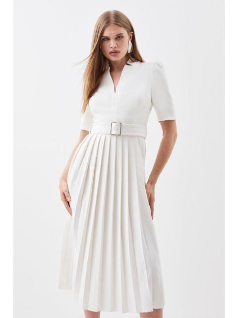 KAREN MILLEN Tailored Structured Crepe Forever Pleat Belted Midi Dress