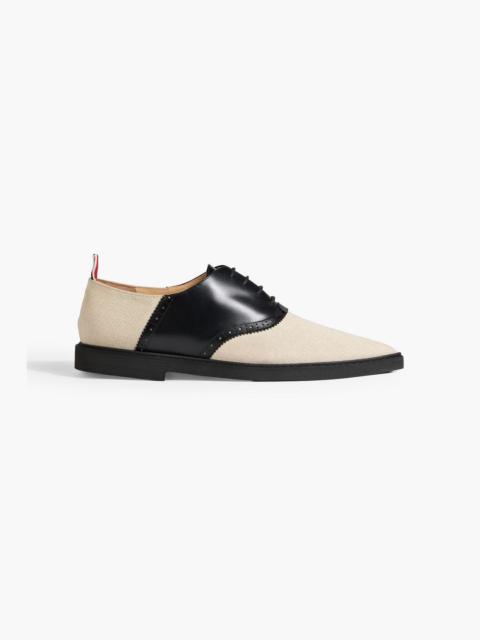 Thom Browne Leather and canvas point-toe loafers