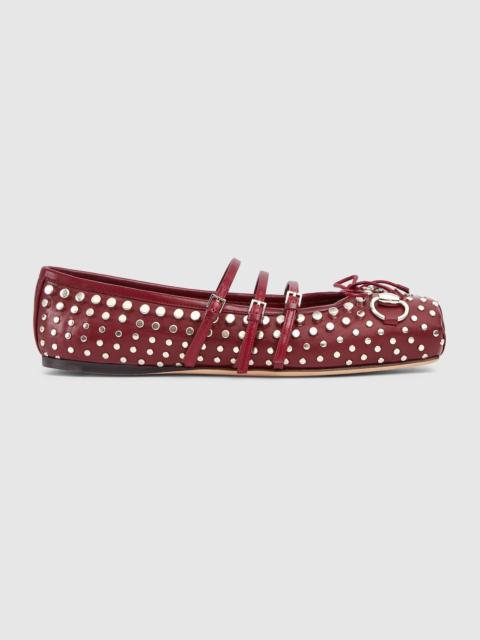 GUCCI Gucci Bow Horsebit Stud Ballet Flats