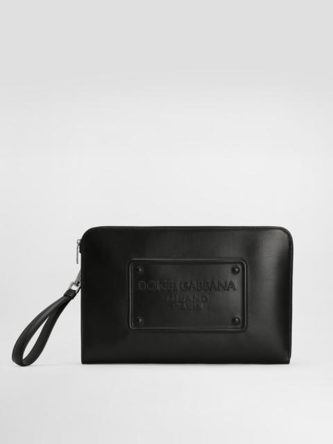 Dolce & Gabbana Large calfskin pouch with raised logo