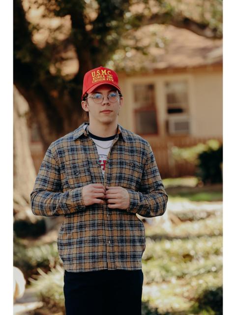 Pure Blue Japan COTTON TWEED CHECK DOUBLE POCKET SHIRT- BEIGE  (2229-BE)