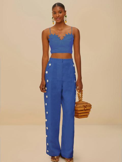 FARM RIO Blue High Waisted Wavy Euroflax™ Premium Linen Pants