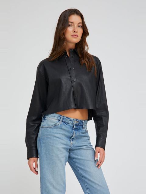 SPRWMN BLACK LEATHER CROPPED BUTTON DOWN