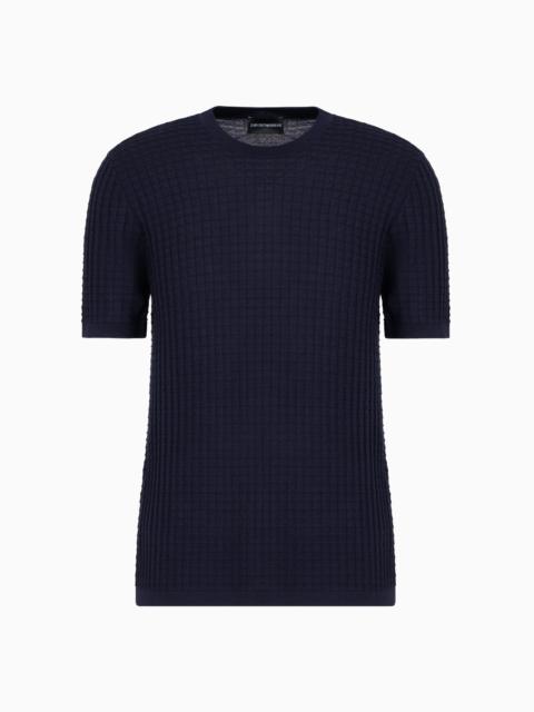 EMPORIO ARMANI Wool and Lyocell-blend jumper in a tuck stitch