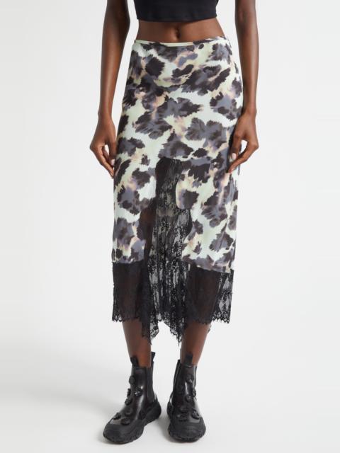 Collina Strada Collina Strada Hiss Crepe & Lace Midi Skirt in Snow Leopard at Nordstrom
