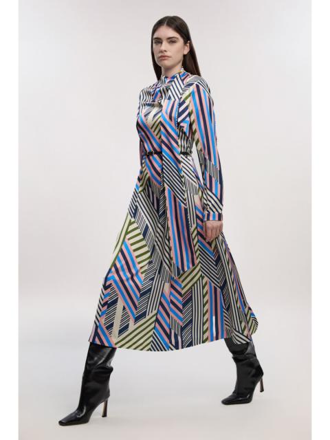 KAREN MILLEN Petite Geo Print Satin Wrap Neck Woven Maxi Dress