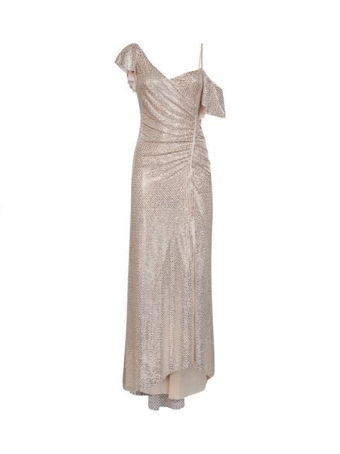 self-portrait Self Portrait Women Champagne Rhinestone-Embellished Tulle Draped Maxi Dress