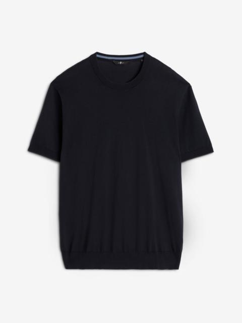 7 For All Mankind Classic Cotton Short Sleeve Sweater in Navy