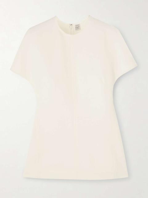 Paneled wool and silk-blend top Cream
