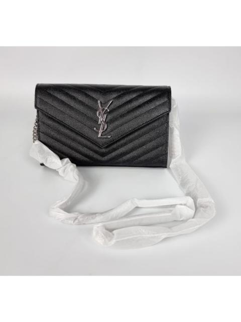 SAINT LAURENT SAINT LAURENT Cassandre Classic $1600 Black/Silver Leather C