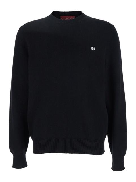 GUCCI Gucci Men Black Crewneck Sweater With Gg Logo Embroidered On The Front In Wool And Cashmere Blend Ma