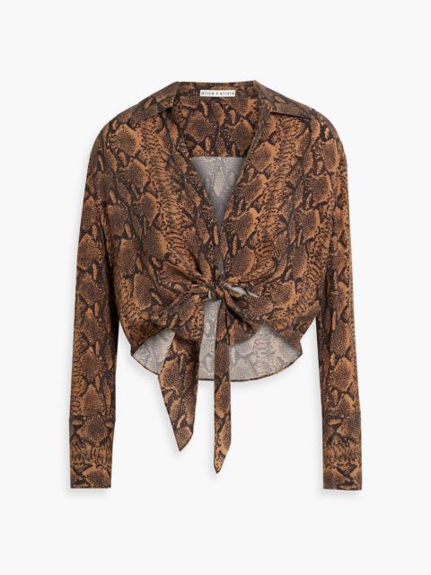 Alice + Olivia Hannon cropped tie-detailed snake-print cupro shirt