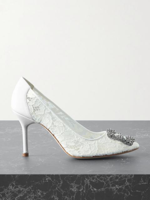 Manolo Blahnik Hangisi 90 Crystal-embellished Corded Lace Pumps