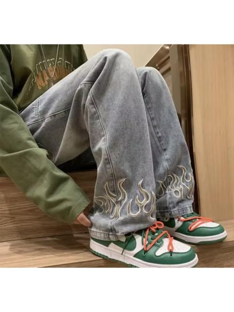 Other Designers Fire Flame Graphic Wide Leg Denim Jeans