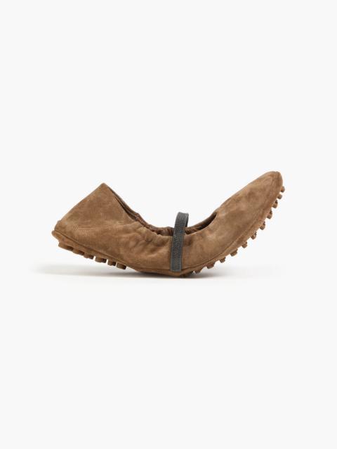 Brunello Cucinelli Bead-embellished suede Mary Jane flats