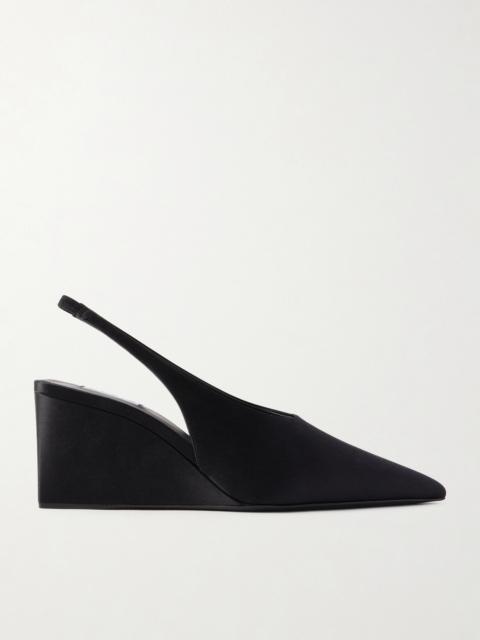 Alaïa Cube 75 Satin Slingback Wedge Pumps