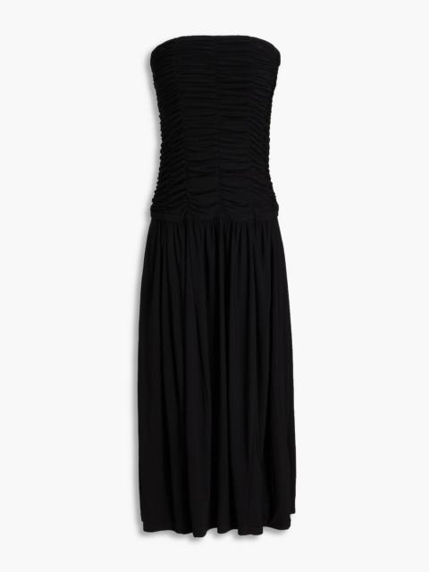 Tibi Strapless ruched jersey midi dress