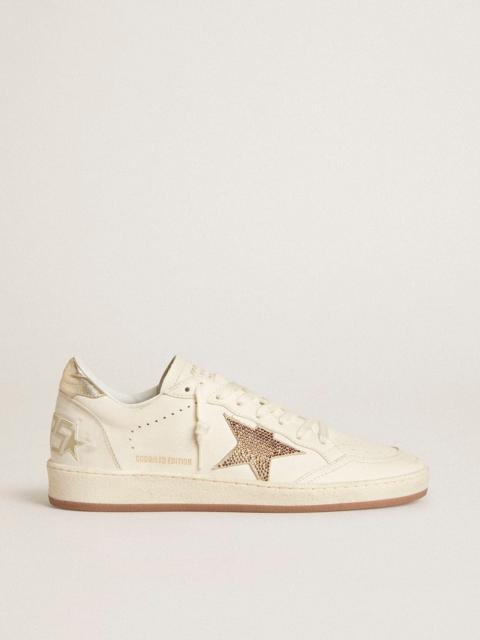 Golden Goose Women’s Ball Star in white leather with crystal star and metallic heel tab