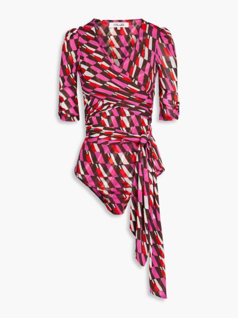 DIANE VON FURSTENBERG Abbie wrap-effect printed mesh bodysuit