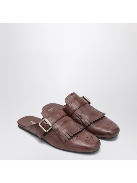 Prada Brown Leather Sabot Shuffle With Buckle Women