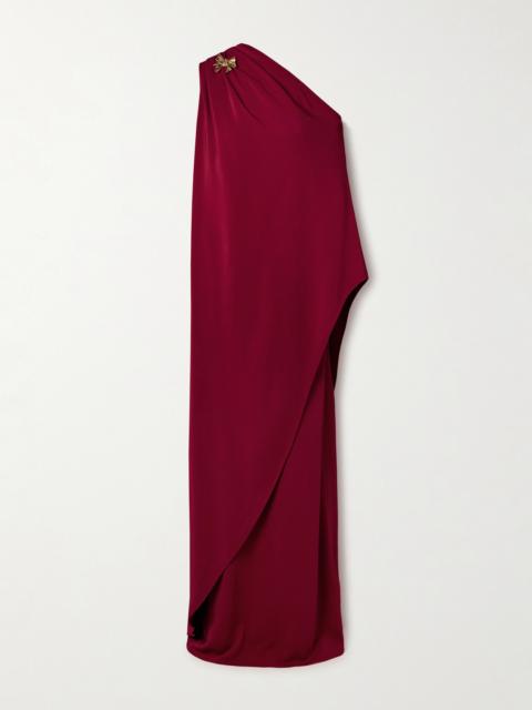 Oscar de la Renta One-shoulder Embellished Draped Cady Gown