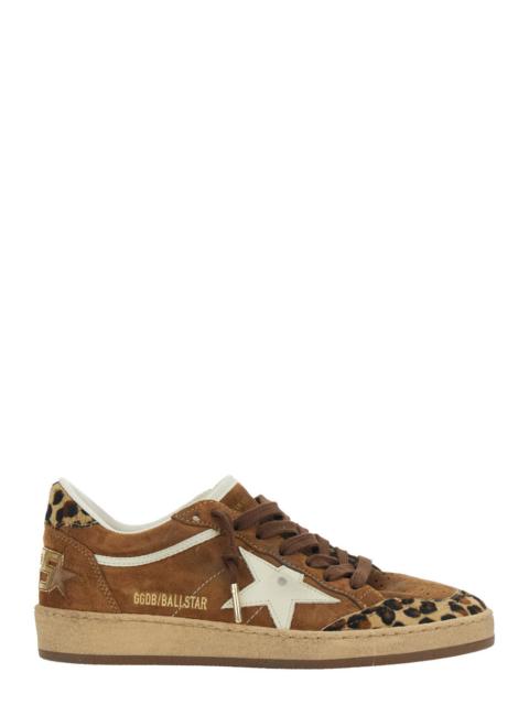 Golden Goose Golden Goose Women 'Ballstar' Brown Low Top Sneakers With Glittered Star Patch On The Side And Leopa