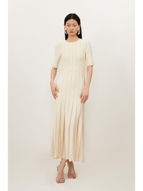 KAREN MILLEN Petite Viscose Blend Filament Full Skirt Knit Short Sleeve Midi Dress