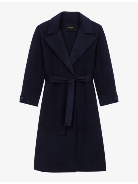 maje Notched-lapels detachable-belt regular-fit wool-blend coat