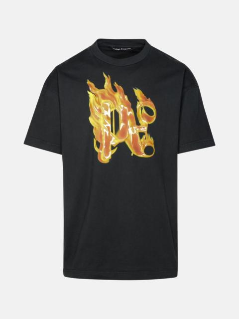 Palm Angels 'BURNING MONOGRAM' BLACK COTTON T-SHIRT