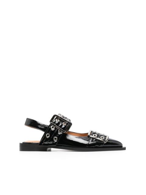 GANNI 20mm eyelet-detail leather ballerinas