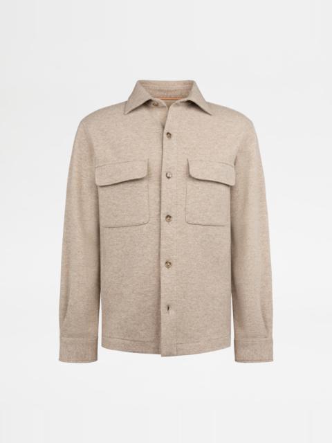 Tod's SHIRT JACKET IN CASHMERE BLEND JERSEY - BEIGE