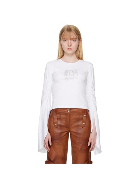 Blumarine White Crystal-Cut Long Sleeve T-Shirt