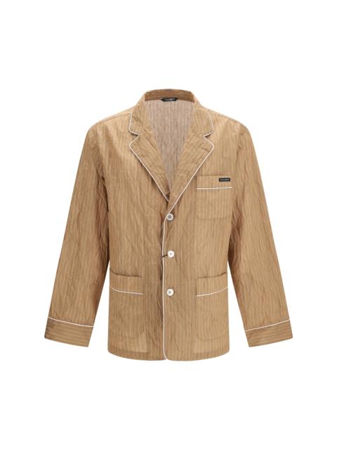 Dolce & Gabbana Dolce & Gabbana Men Vanity Shirt-Style Robe In Froissé Striped Fabric