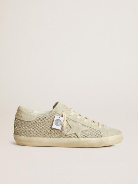 Golden Goose Super-Star with gray suede star and Swarovski crystal mesh