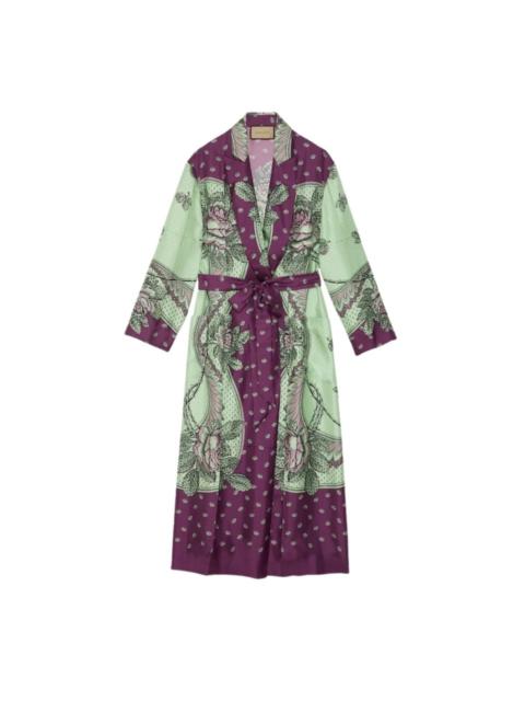 GUCCI Green Paisley Print Silk Robe