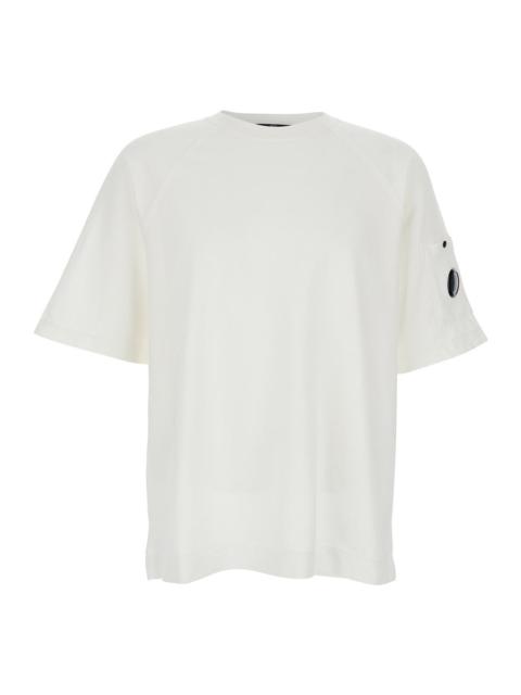 C.P. Company C.P. Company Men White Crewneck T-Shirt With Google Plaque On The Sleeve In Cotton Man