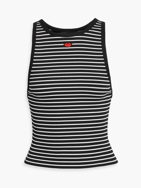 Alice + Olivia Allen embroidered striped ribbed-knit tank