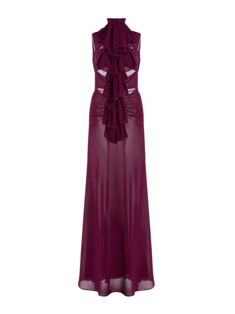 Alaïa Bow-Detailed Georgette Maxi Dress purple