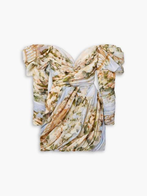 Zimmermann Luminosity off-the-shoulder draped floral-print linen and silk-blend organza mini dress