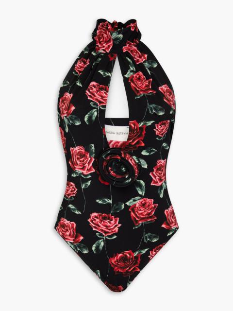 MAGDA BUTRYM Cutout floral-print jersey halterneck bodysuit