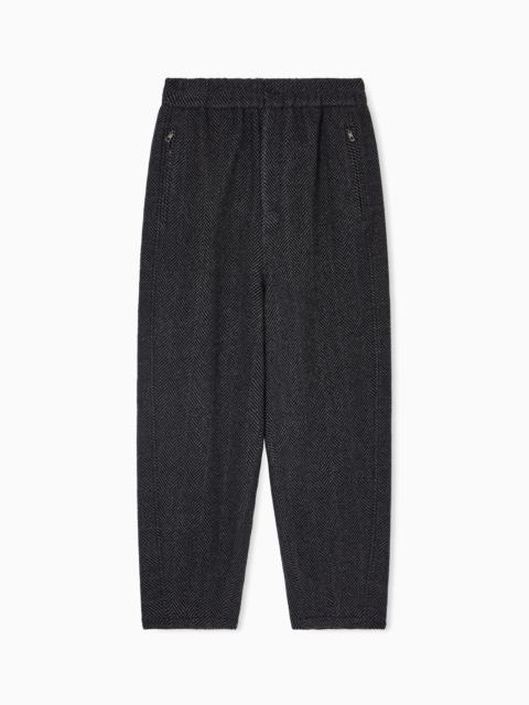 GIORGIO ARMANI CHEVRON CASHMERE FLAT-FRONT TROUSERS