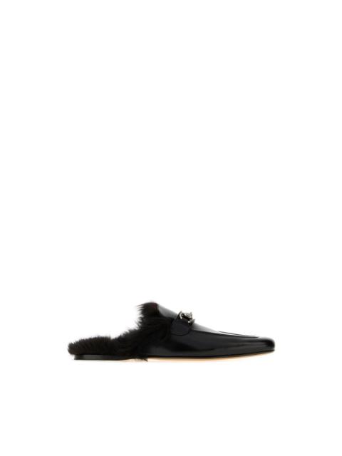 GUCCI GUCCI Black Leather Slippers New & Authentic (Men's Size:9.5