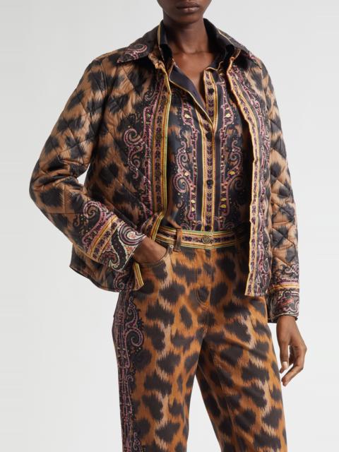 Etro Etro Print Quilted Down Jacket in Dark Brown at Nordstrom