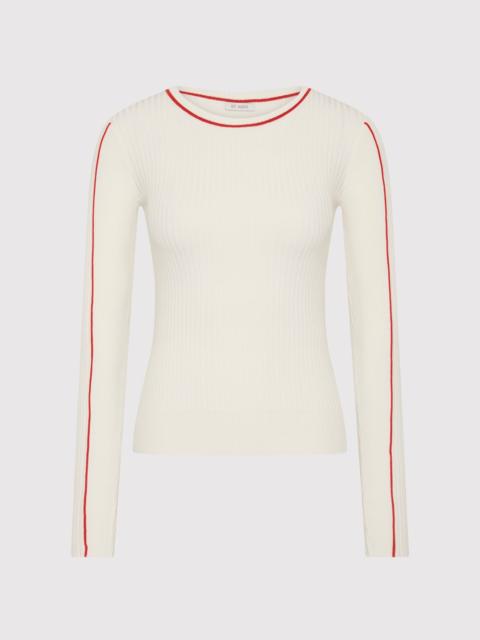 ST. AGNI Fine Line Long Sleeve Top - Off White / Red