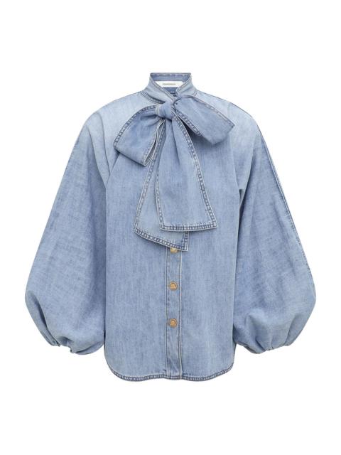 Zimmermann INDRA DENIM TIE NECK BLOUSE