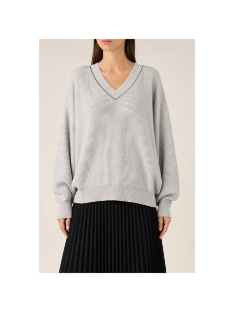Brunello Cucinelli Brunello Cucinelli Womens Nebbia Cotton V Neck Sweater