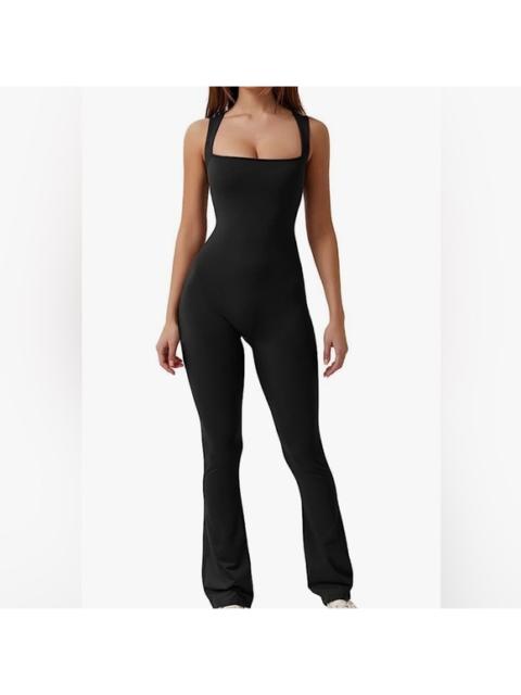 Other Designers NWT QINSEN flare Jumpsuit‎ Body Suit BLACK