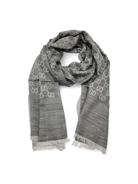 GUCCI Gucci GG Monogram Fringe Scarf/Shawl - Wool Silk - Gray NWB